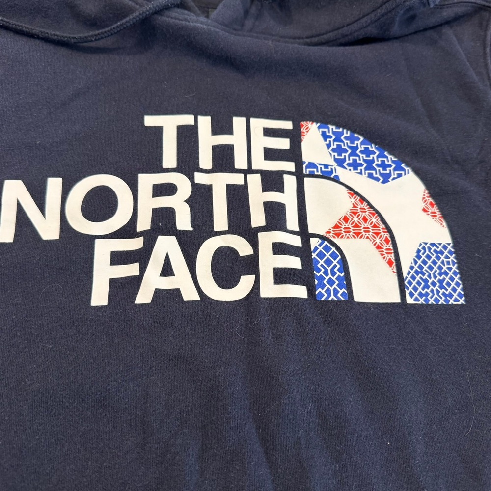 The North Face Mens Navy Blue Graphic Logo Fleece Hoodie Small Patriotic Pattern - Picture 5 of 8